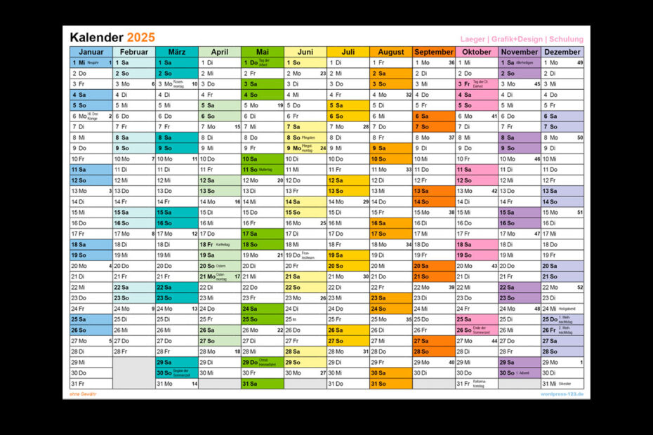 InDesign Kalender Template 2023, 2024 und 2025 gratis Download deutsch