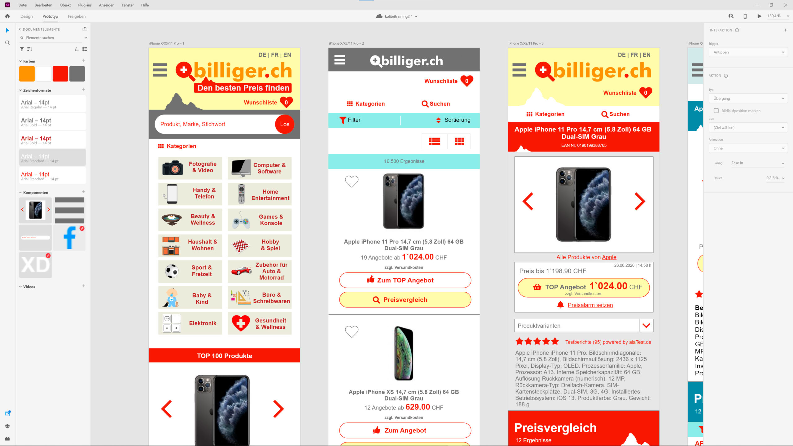 Screenshot Adobe XD Oberfläche