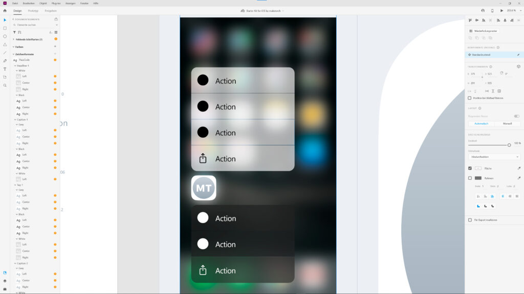 Screenshot Adobe XD Komponente